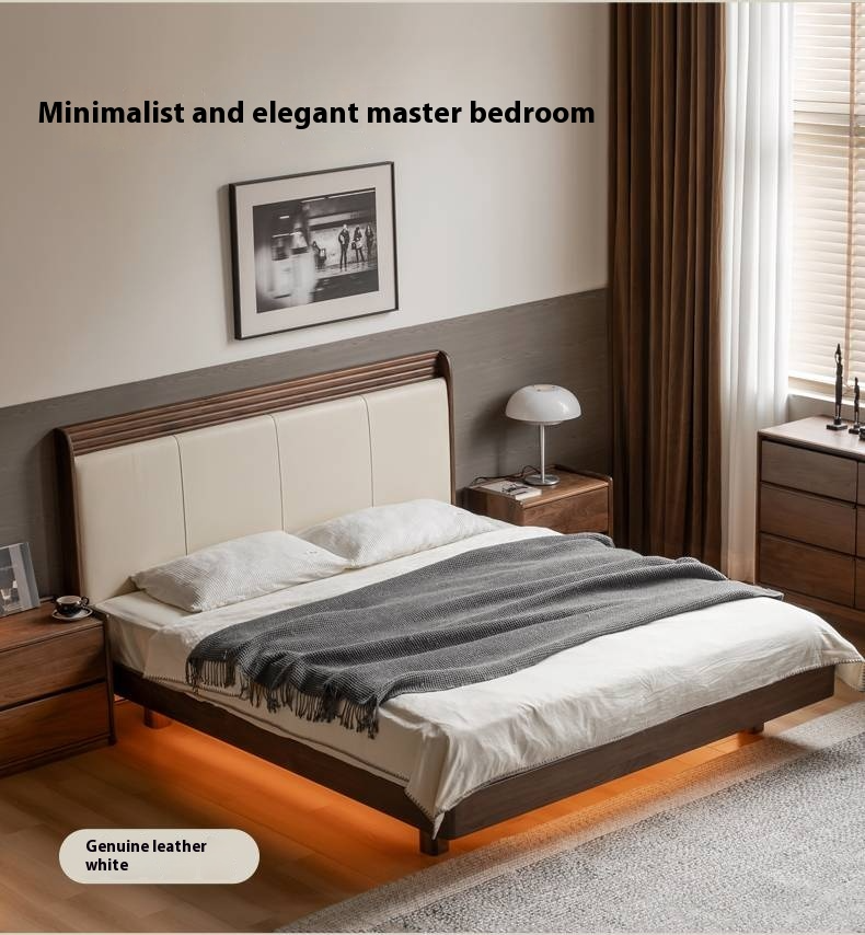 Black Walnut Solid Wood  Luxury Leather With Light Bed