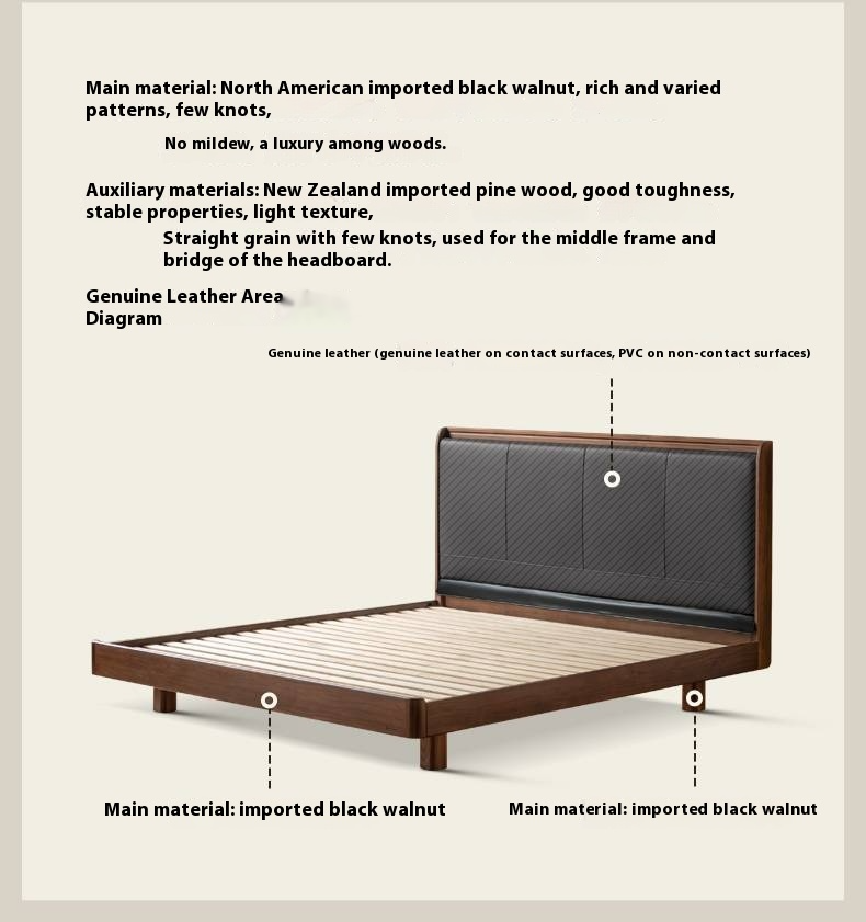 Black Walnut Solid Wood  Luxury Leather With Light Bed