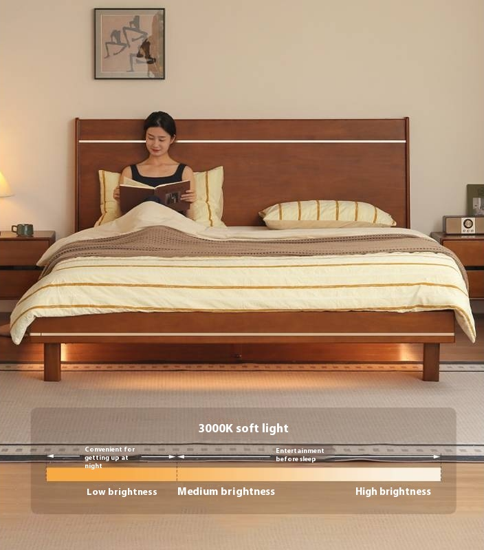 Poplar Solid Wood Luminous Bed Bauhaus Style
