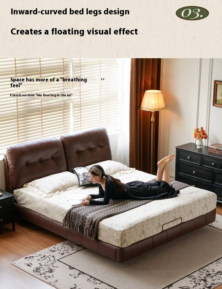 Leather American Retro Bed With Light