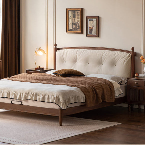 Black Walnut Solid Wood Genuine Leather Soft Bed