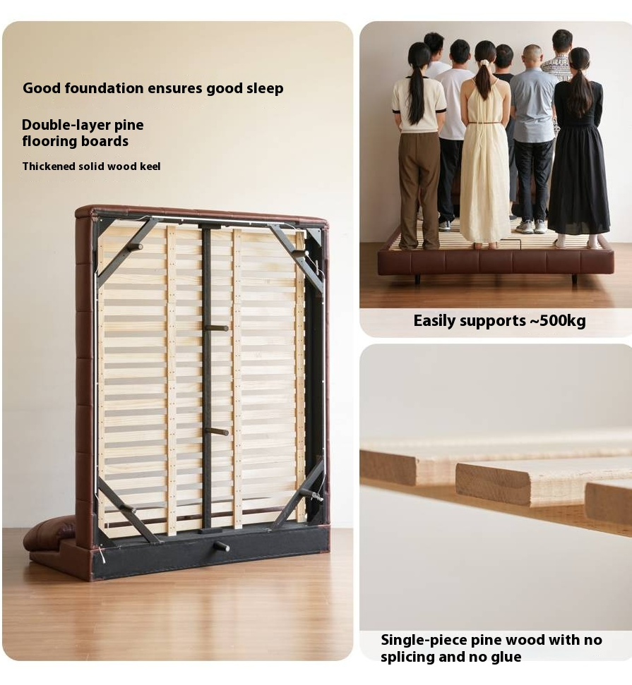 Leather American Retro Bed With Light