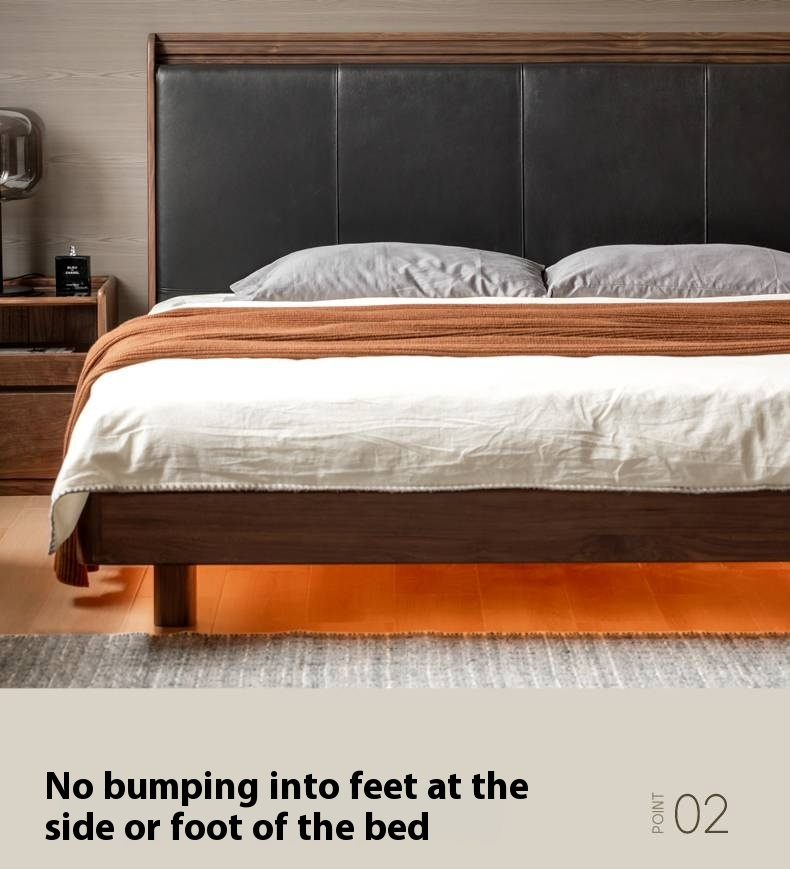 Black Walnut Solid Wood  Luxury Leather With Light Bed
