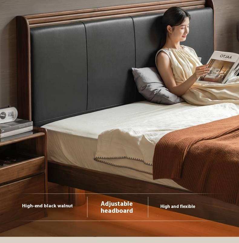 Black Walnut Solid Wood  Luxury Leather With Light Bed