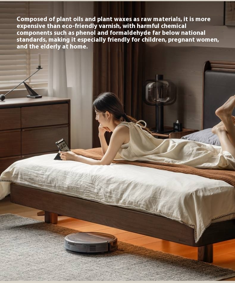 Black Walnut Solid Wood  Luxury Leather With Light Bed