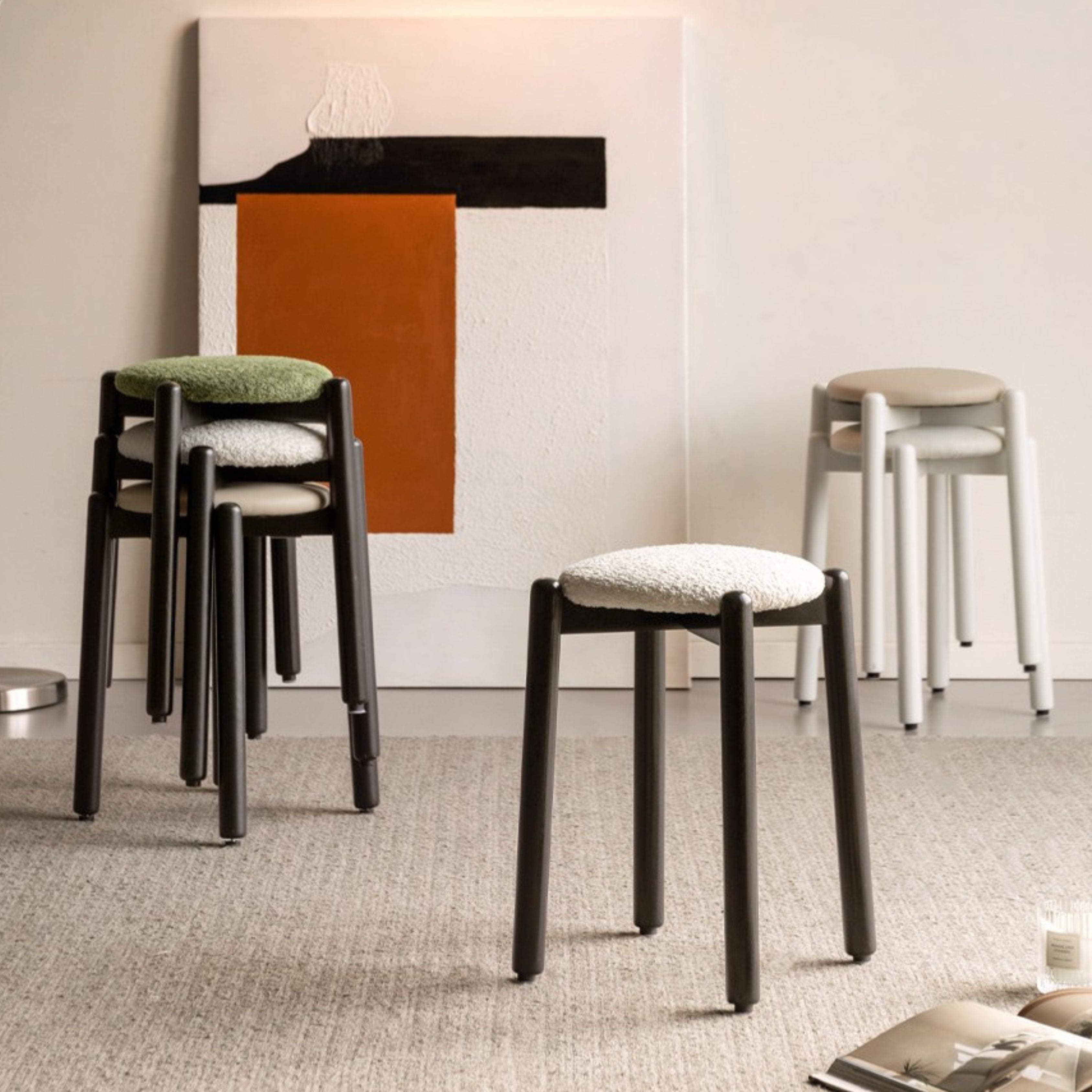 Solid Rubberwood Modern Stacking Stool