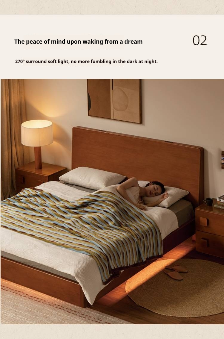 Poplar Solid Wood Multifunctional Luminous Bed