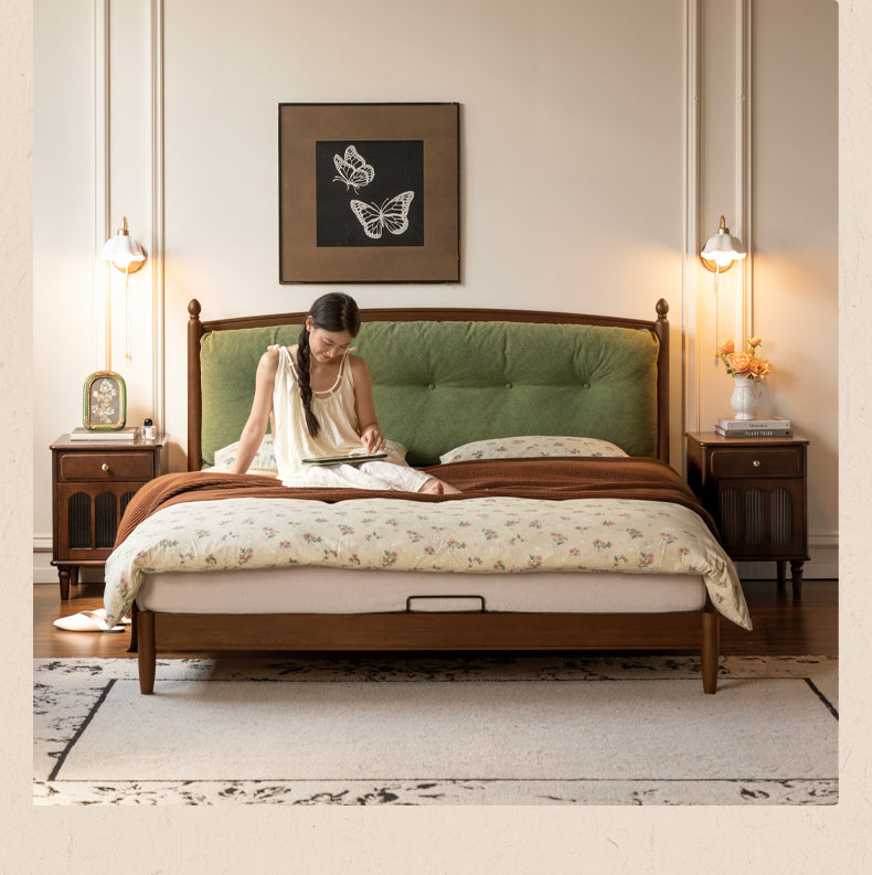 Black Walnut Solid Wood Genuine Leather Soft Bed