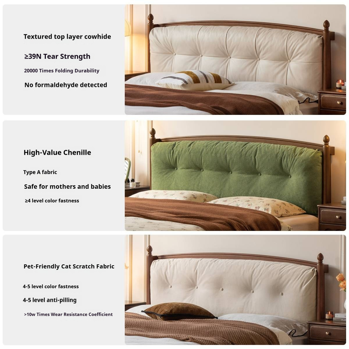 Black Walnut Solid Wood Genuine Leather Soft Bed