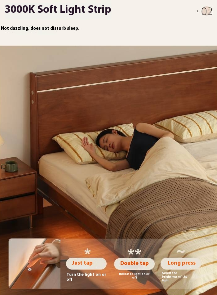 Poplar Solid Wood Luminous Bed Bauhaus Style