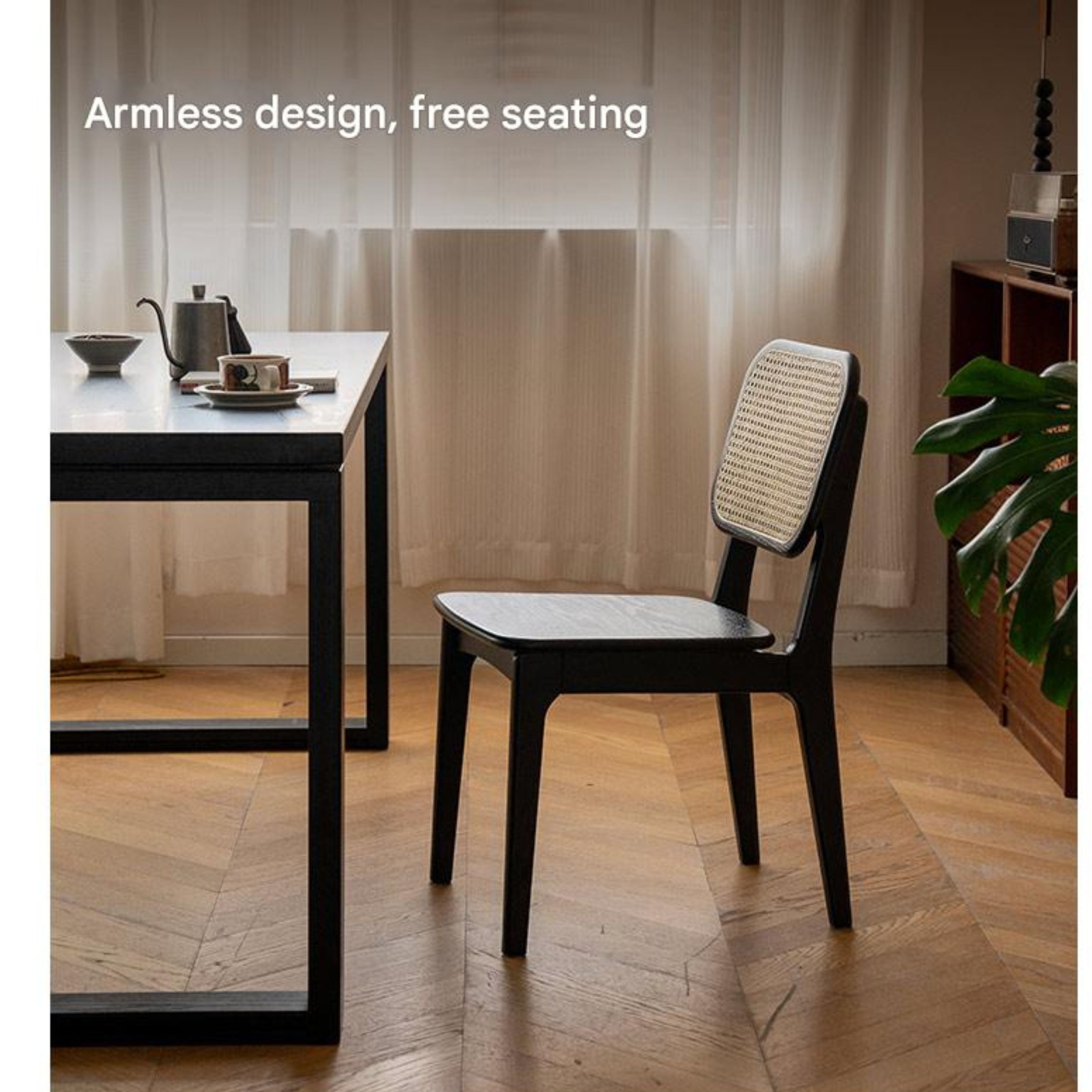 4 pcs Oak Solid Wood Back Rattan Dining Chair