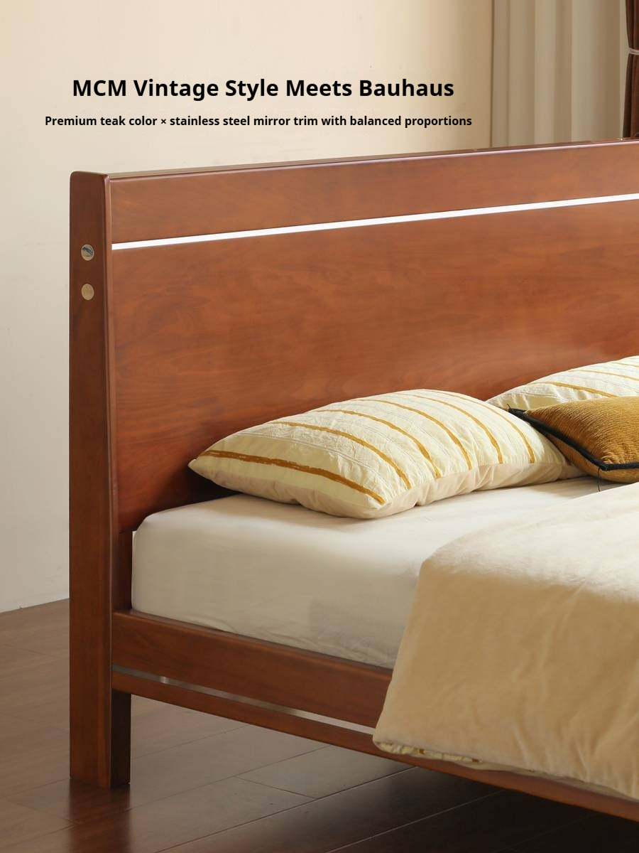 Poplar Solid Wood Luminous Bed Bauhaus Style