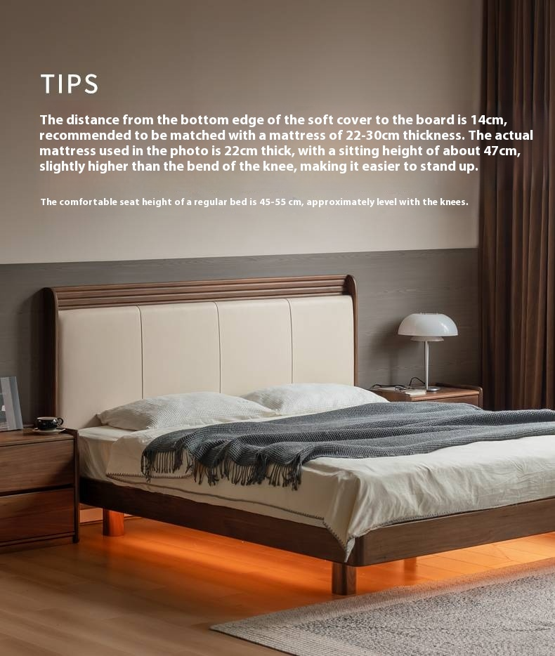 Black Walnut Solid Wood  Luxury Leather With Light Bed