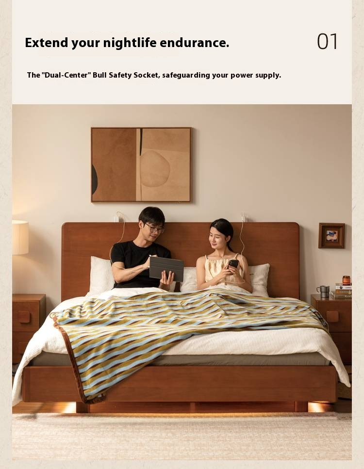 Poplar Solid Wood Multifunctional Luminous Bed