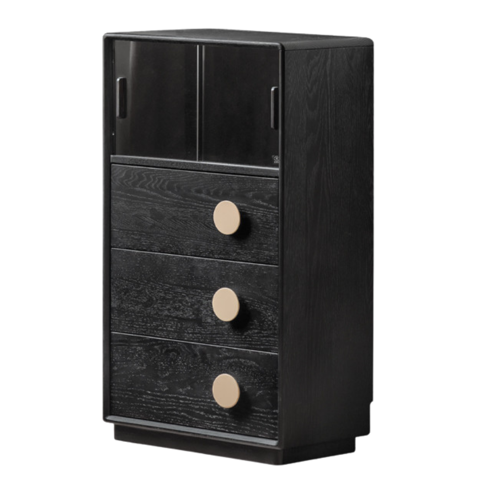 Ash Solid Wood Black Floor Standing Side Cabinet
