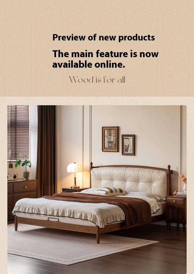 Black Walnut Solid Wood Genuine Leather Soft Bed