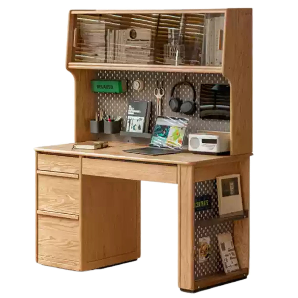Oak Solid Wood Modern Computer Desk With Shelf