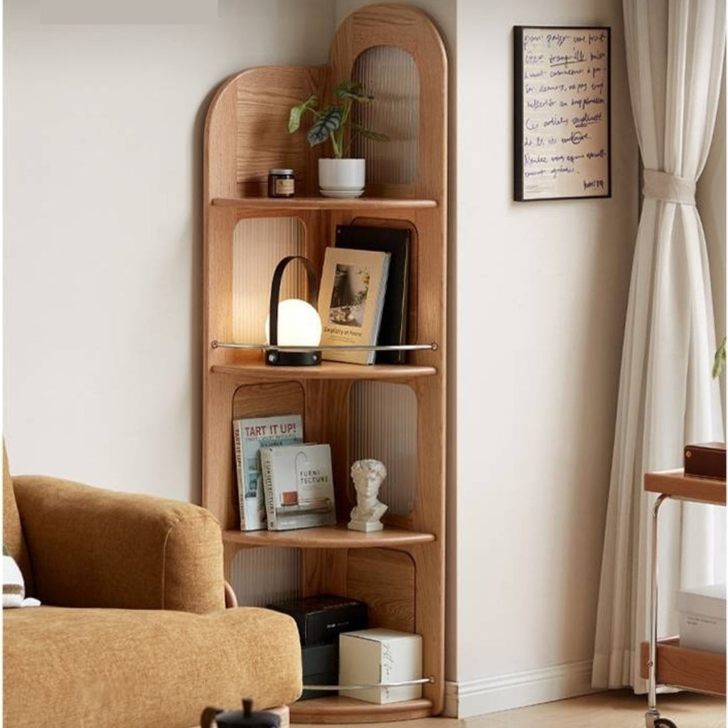 Oak Solid Wood Bookshelf Household Corner  Storage Rack