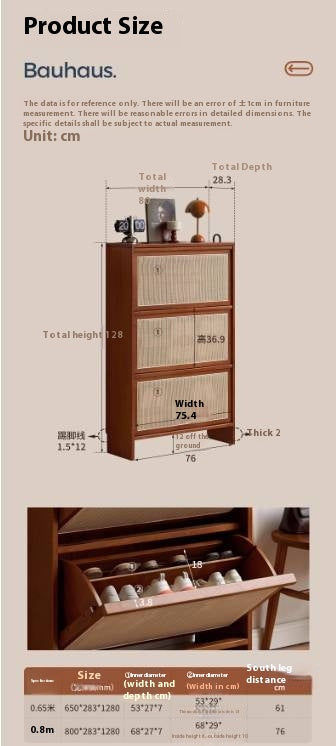 Poplar Solid Wood Rattan Shoe Cabinet Antique Style