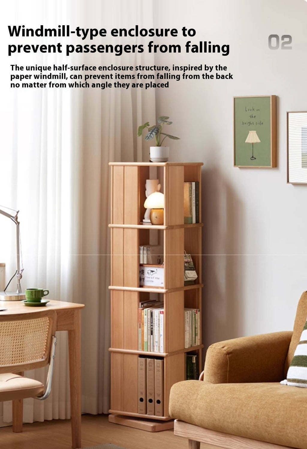 Beech Solid Wood Rotating Bookshelf