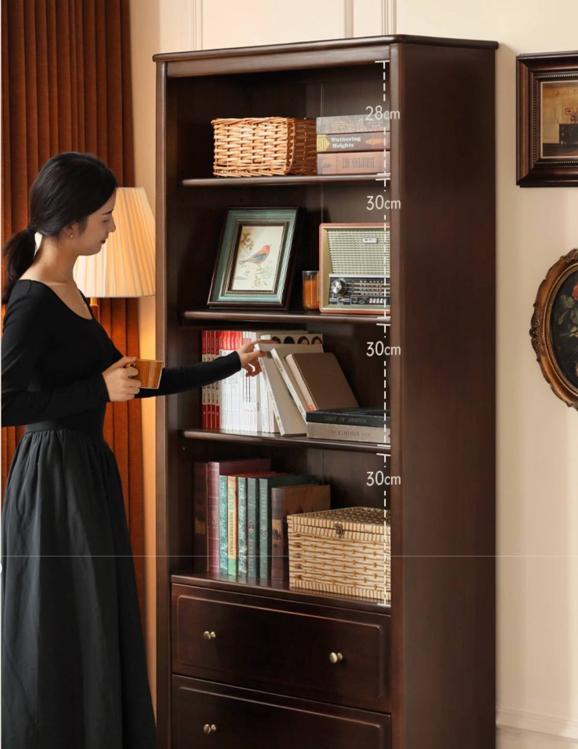 Poplar, Black Walnut Solid Wood American Style Bookcase