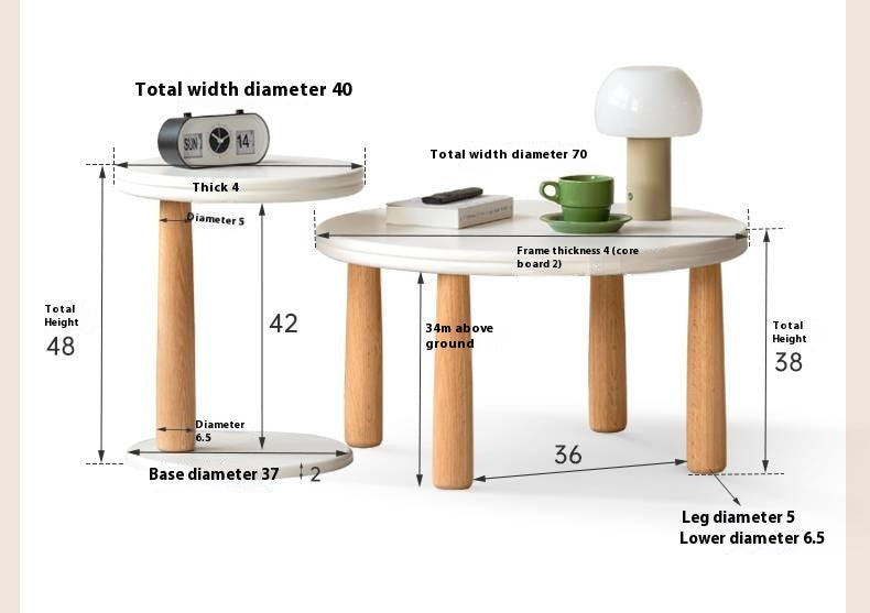 Oak Solid Wood Round Coffee Table Combination