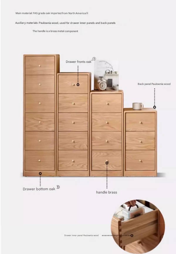 Oak Solid Wood Side Cabinet, Multi-Functional Storage-USA