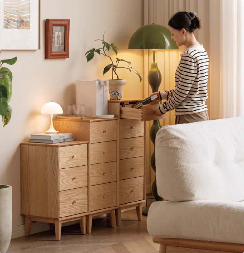 Oak Solid Wood Side Cabinet, Multi-Functional Storage-USA