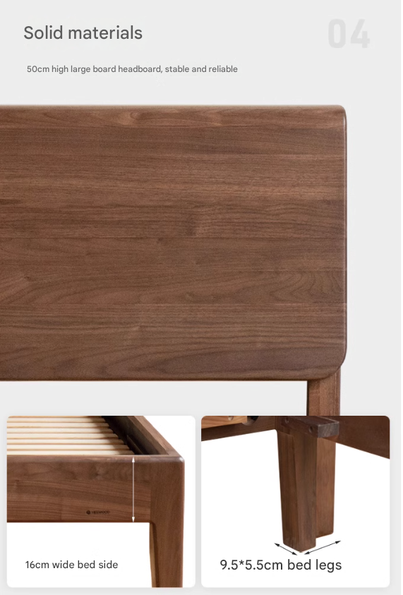 Black Walnut Solid wood bed Nordic modern