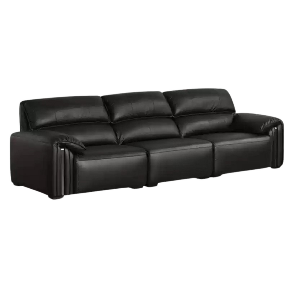Leather Italian Light Luxury Black Straight Line Sofa.