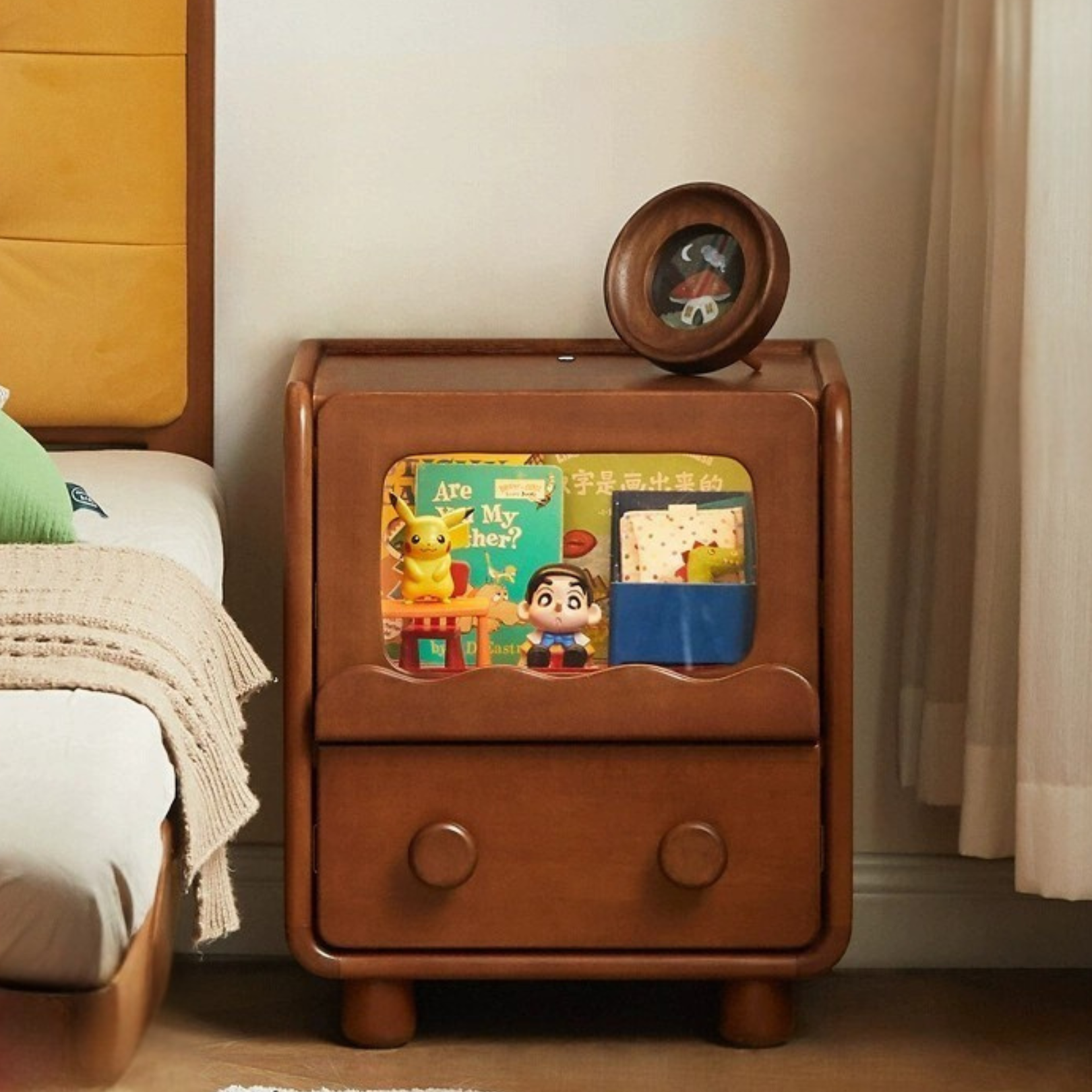 Poplar Solid Wood Children's with Lights Nightstand