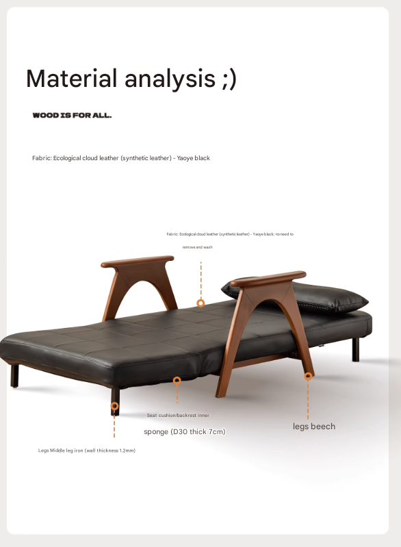 Beech, Oak Solid Wood Foldable Dual Ancient Style Sofa Bed.