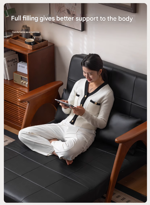 Beech, Oak Solid Wood Foldable Dual Ancient Style Sofa Bed.