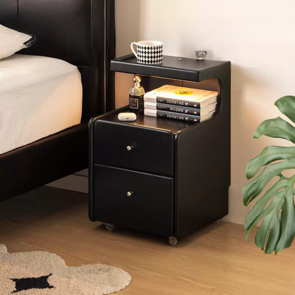Rubber Solid Wood Multi Functional Nightstand.