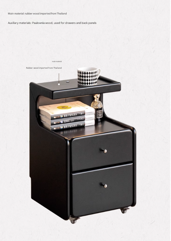 Rubber Solid Wood Multi Functional Nightstand.
