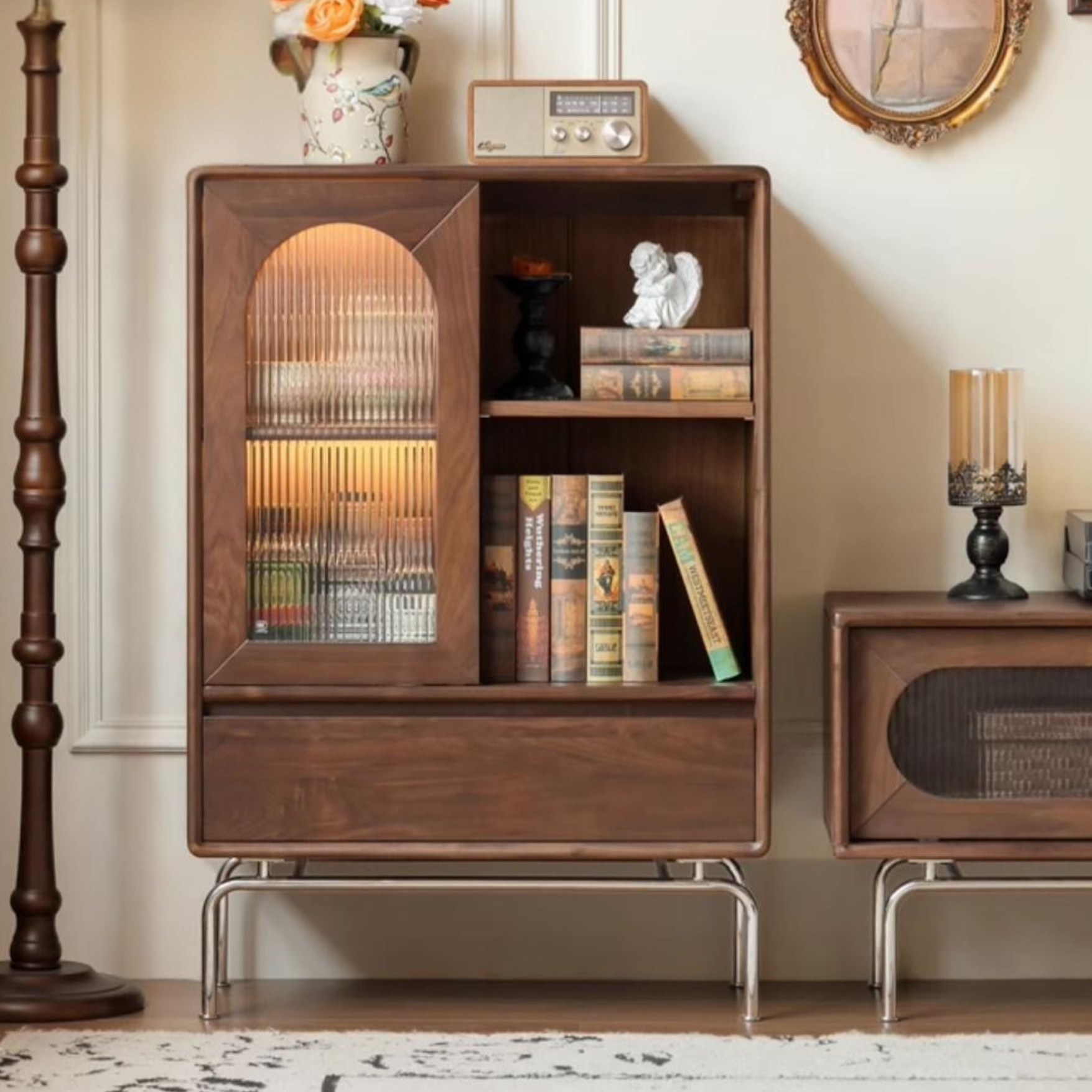 Black Walnut Solid Wood French Retro Side Cabinet