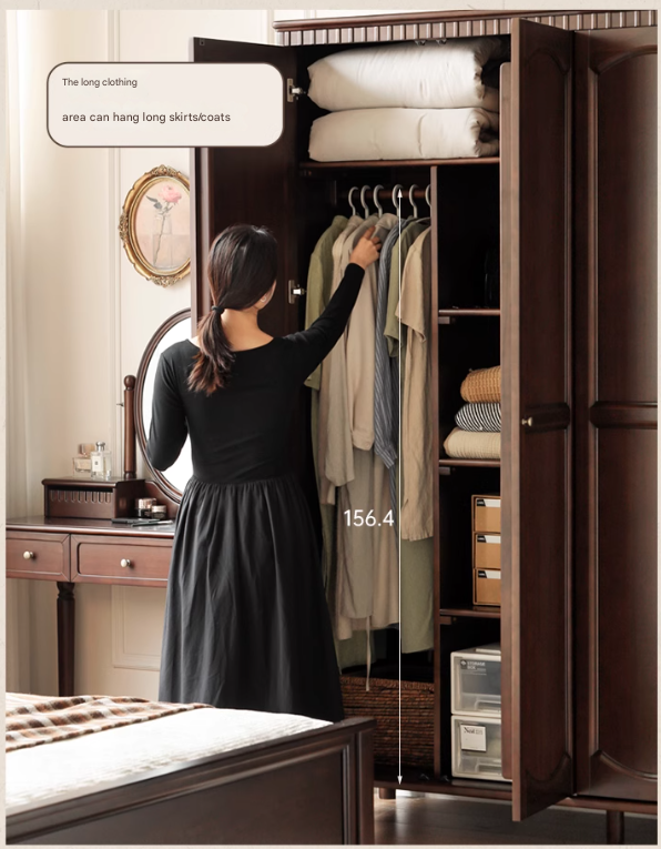 Poplar Solid Wood  American Retro Double Door Wardrobe.