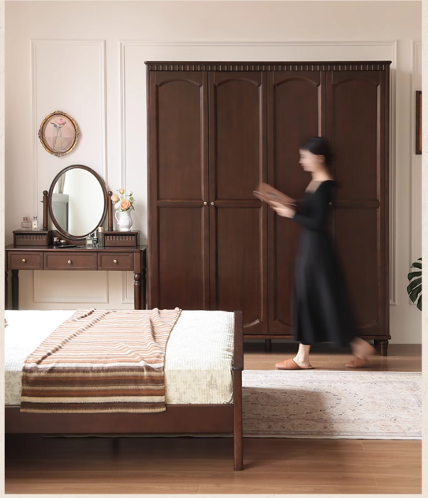 Poplar Solid Wood  American Retro Double Door Wardrobe.