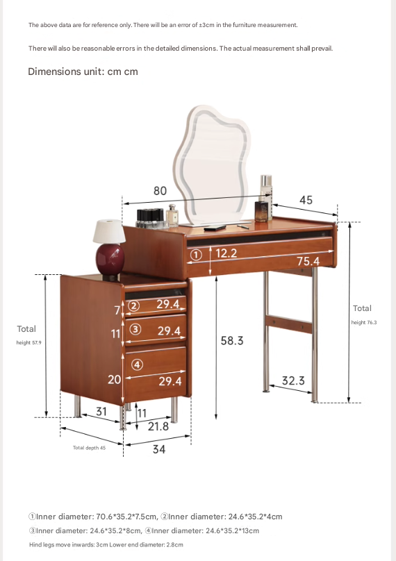 Poplar Solid Wood Bauhaus Multi Functional Dressing Table.