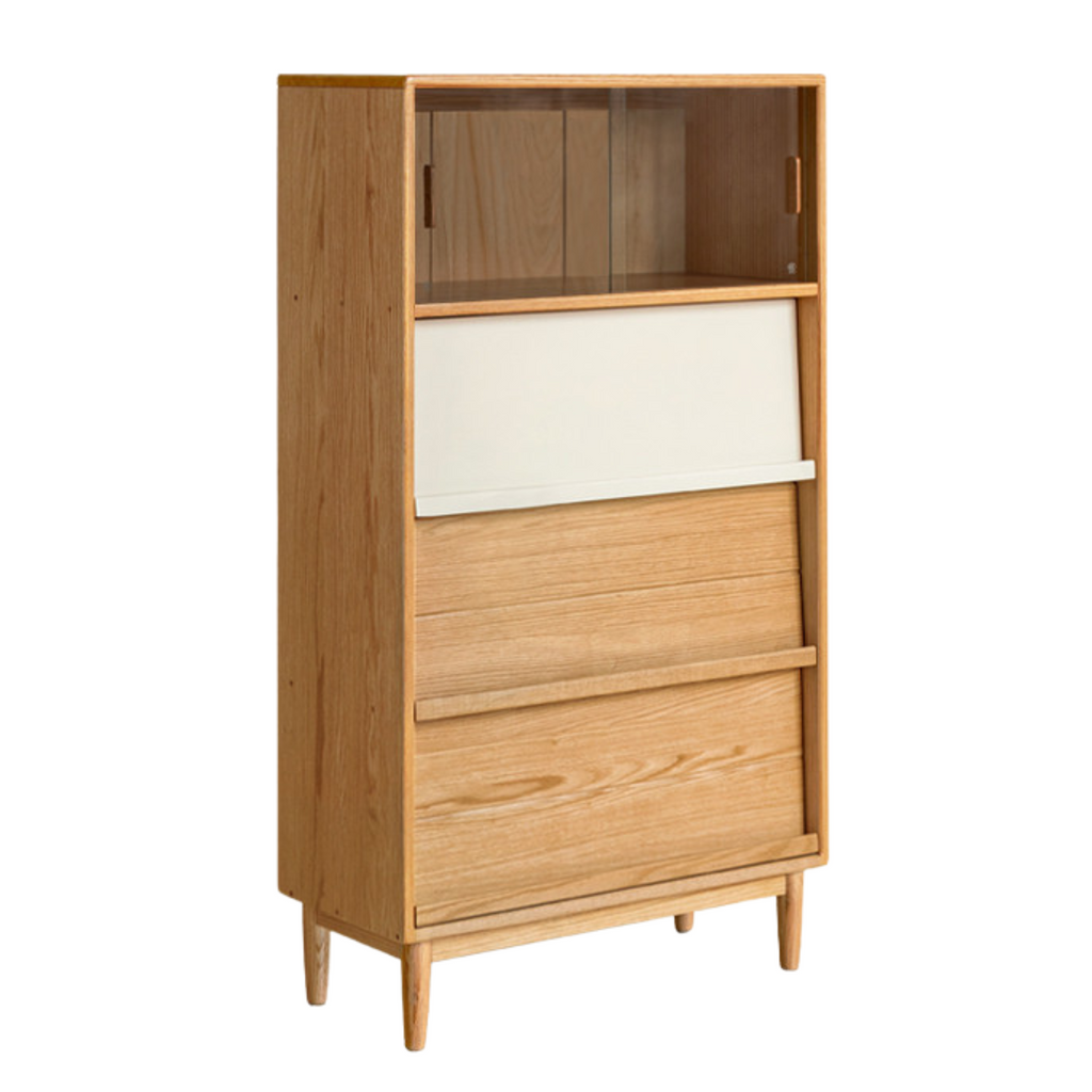 Oak Solid Wood Flip Door Modern Side Cabinet