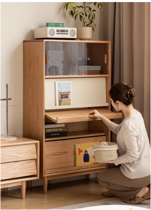 Oak Solid Wood Flip Door Modern Side Cabinet