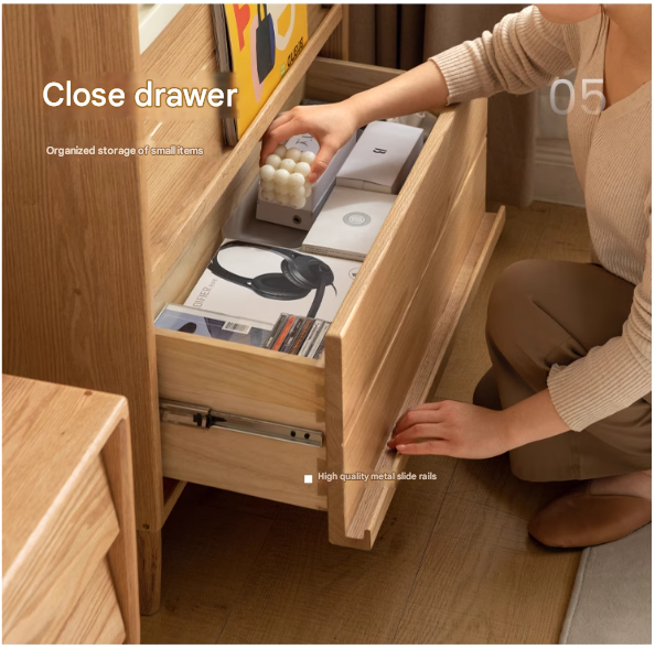 Oak Solid Wood Flip Door Modern Side Cabinet