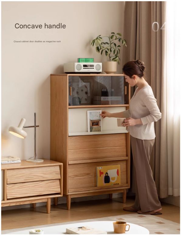 Oak Solid Wood Flip Door Modern Side Cabinet