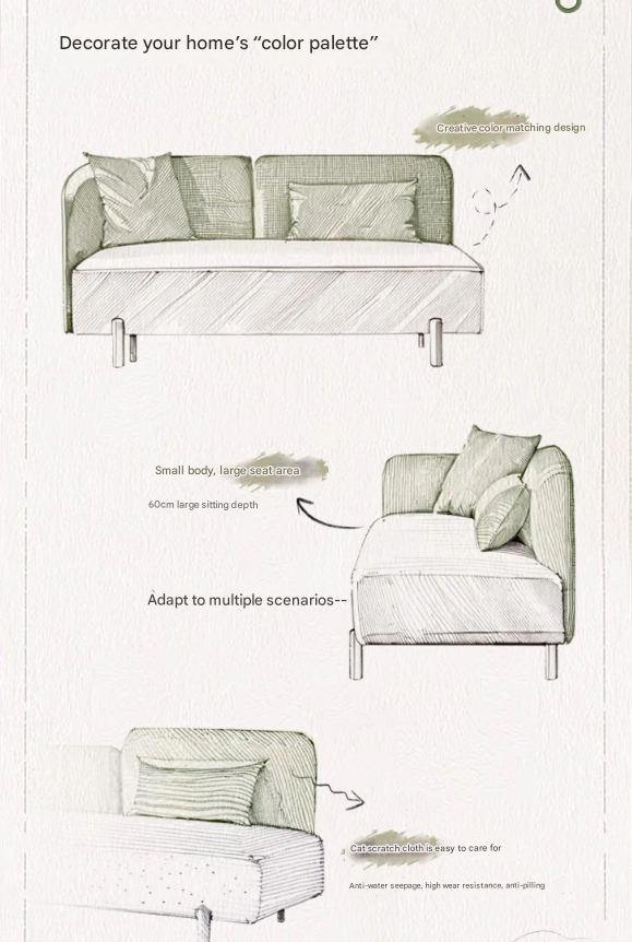 Fabric Modern Simple Double Sofa.