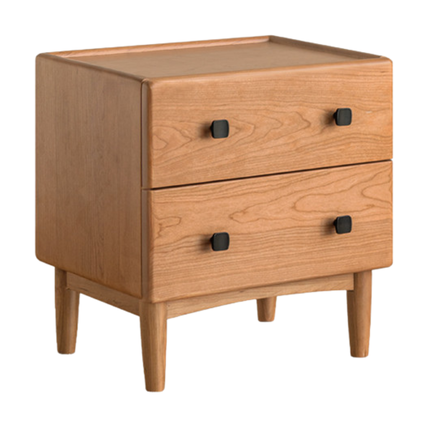 Cherry Solid Wood Retro Two Drawn Nightstand