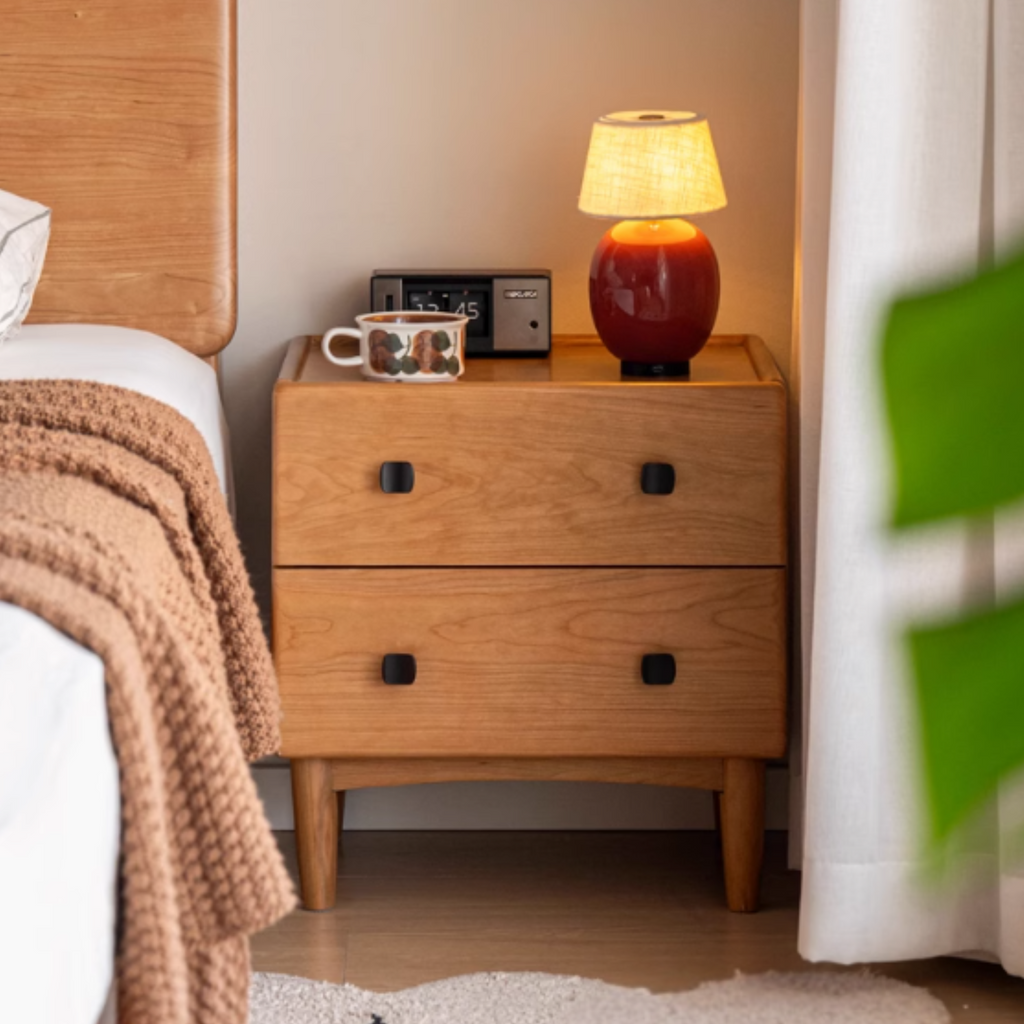 Cherry Solid Wood Retro Two Drawn Nightstand