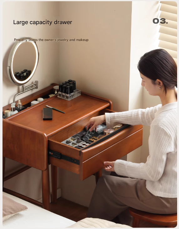 Poplar Solid Wood Multi Functional Retro Dressing Table