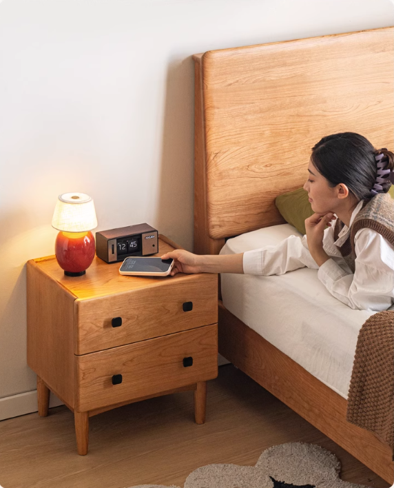 Cherry Solid Wood Retro Two Drawn Nightstand