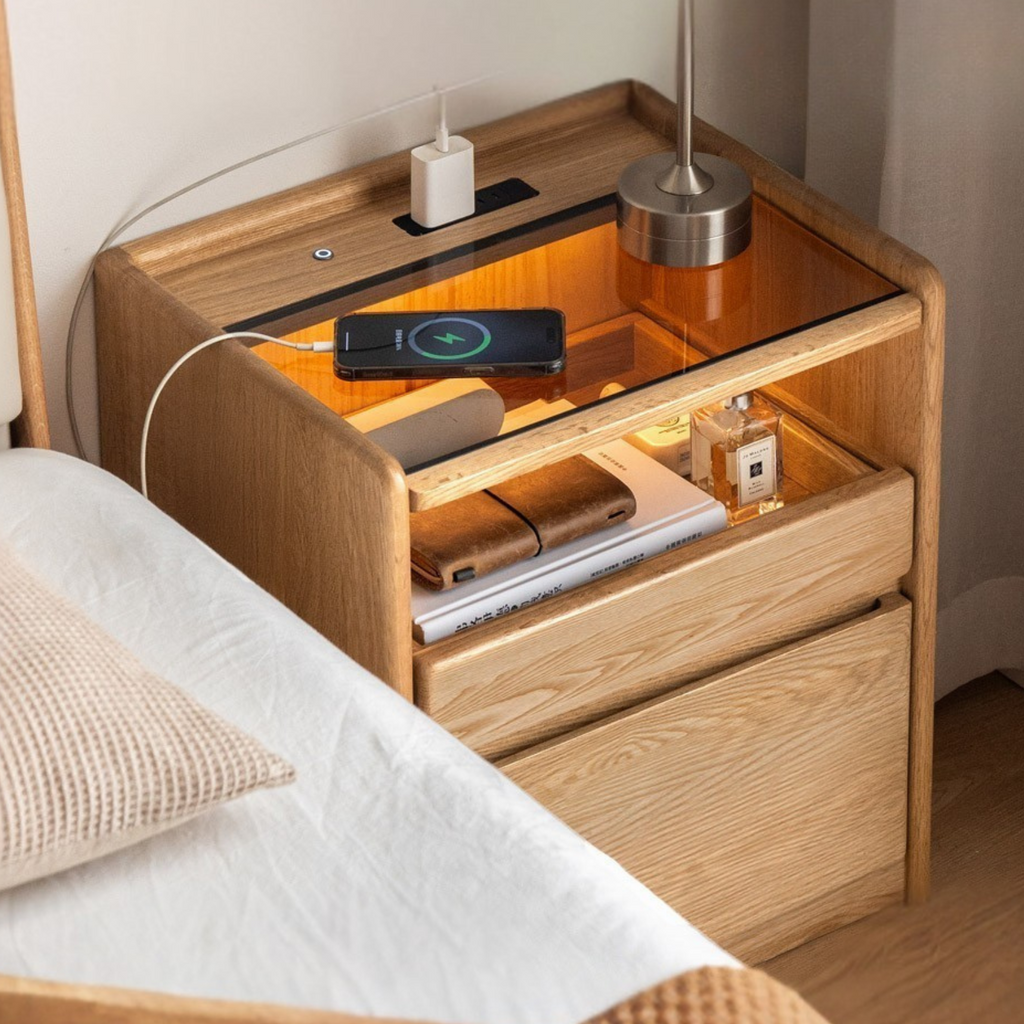 Oak, Ash Solid Wood Modern Nightstand