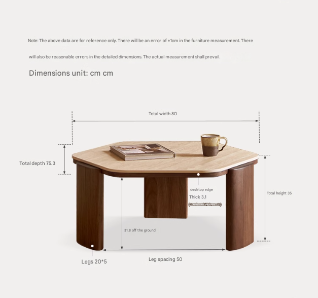 Sandalwood, Black Walnut Solid Wood Rock Plate Coffee Table